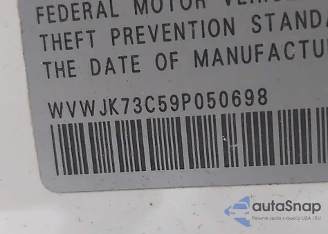 2009 Volkswagen Passat Komfort from USA, damaged, VIN WVWJK73C59P050698